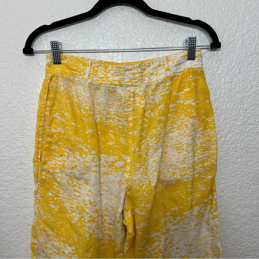 Vintage 80’s Valentino Swimwear Cotton Linen Yellow White Bermuda Shorts Size 12 - Picture 9 of 14